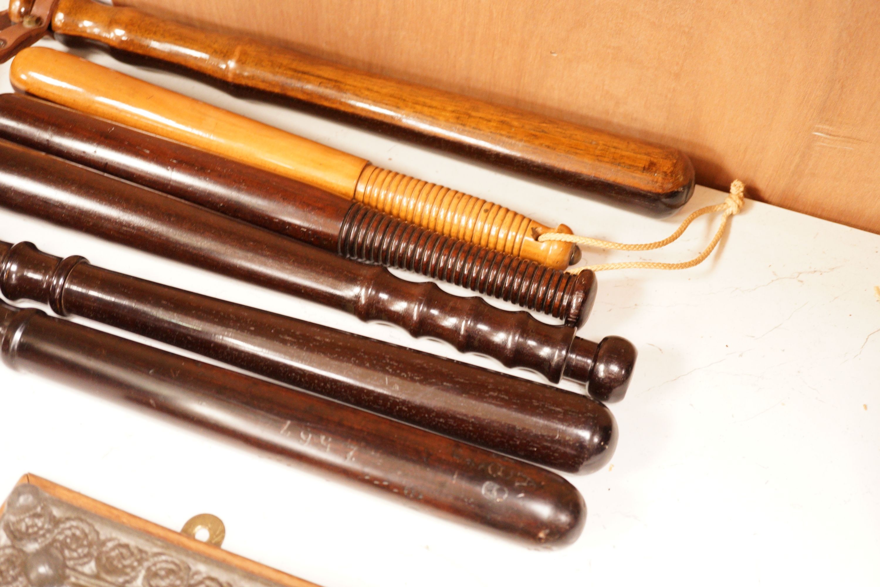 A collection of six assorted 19th century constabulary truncheons in varying woods